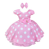 Vestido Minnie Infantil Rosa Luxo Poá