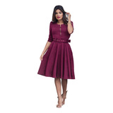 Vestido Moda Evangelica Rodado Gode Midi Ziper