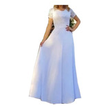 Vestido Noiva Longo Rodado Com Manga Casamento Civil 851