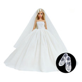 Vestido Noiva Luxo Barbie + 1 Véu + 1 Par Sapatos Cristal