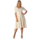 Vestido Palha Ficalinda Meia Manga Decote Redondo