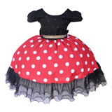 Vestido Para Festa Infantil Minnie Póa Vermelho Luxo E Tiara