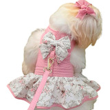 Vestido Pet Para Cachorro E Guia Rosa Yorkshire Shitzu Spitz