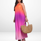 Vestido Plissado Longo Degrade