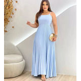 Vestido Plissado Longo Feminino