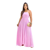 Vestido Plissado Longo Feminino