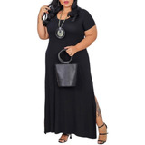 Vestido Plus Size Longo Malha S/ Estampa G1 Ao G4 Gordinhas