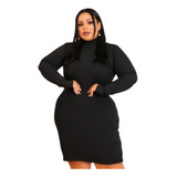 Vestido Plus Size Manga Longa Midi