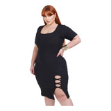 Vestido Plus Size Midi Com Fenda Tubinho Elegante Tendência