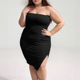 Vestido Plus Size Tomara Que Caia Midi Tubinho Fenda Gringa
