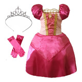 Vestido Princesa Infantil Mid Rosa Menina Tiara Luvas Barato