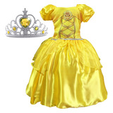 Vestido Princesa Infantil Ouro Midi Luxo Menina Criança +kit