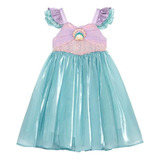 Vestido Princesa Pequena Sereia Ariel Festa Fantasia Luxo