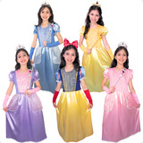 Vestido Princesas Fantasia Menina Infantil Kit Luva E Coroa