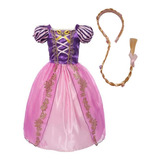Vestido Rapunzel Com Trança Enrolados Princesa