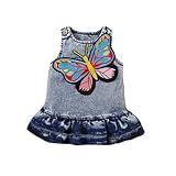 Vestido Regata Jeans Para Bebês Meninas, Bordado, Estampa De Borboleta, Vestido De Jeans, Infantil, Sem Mangas, Babados, Bainha E Botão, Azul, 18-24 Meses