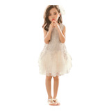 Vestido Renda Menina Curto Tam 3 Anos Nude Bege Daminha