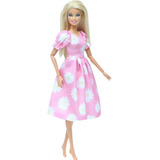 Vestido Rosa Floral Sapato P Boneca Barbie Roupa