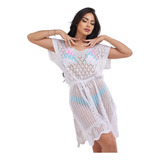 Vestido Saída De Praia Manga Tricot Banho Verão Tendência