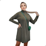 Vestido Soltinho Gola Alta Blusao Casual Manga Longa Outono