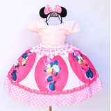 Vestido Super Luxo Festa Infantil Minnie Rosa Aniversário