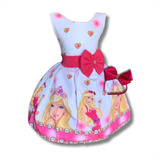 Vestido Temático Infantil Barbie Rosa Luxo Regata Brinde