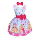 Vestido Temático Infantil Barbie Rosa Luxo Regata Brinde