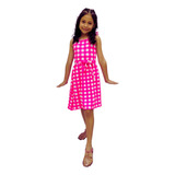 Vestido Temático Infantil Barbie Rosa Xadrez