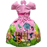 Vestido Temático Infantil Festa Jardim Encantado + Brinde 