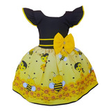 Vestido Temático Infantil Luxo Abelhinha Pronta Entrega