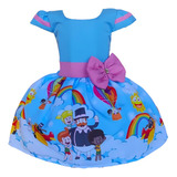 Vestido Temático Infantil Mundo Bita Azul Pronta Entrega
