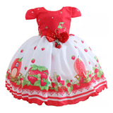 Vestido Temático Moranguinho Vermelho Festa Infantil