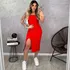 Vestido Tomara Que Caia Canelado Midi Fenda Blogueira