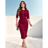 Vestido Tubinho Social Botão Moda Feminina Evangélica Casual