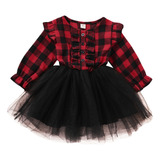 Vestido Tutu De Tule Vermelho De Manga Comprida Para Criança