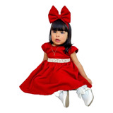 Vestido Vermelho Luxo Bebê Rn E