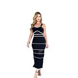 vestido vestido tricot longo canelado preto branco unico regular regular preto branco