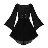 Vestido Vitoriano Gótico De Halloween Para Jovens Longo Manga Sino Gola Quadrada Renda Minivestido Curto I 690 Preto M