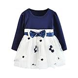 Vestidos De Bebê Flor Tule Infantil Laço Patchwork Infantil Manga Longa Roupas Meninas Vestido E Saia Bonito Roupas De Menina Azul 1 2 Anos