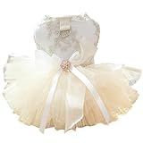 Vestidos De Champanhe Para Cães Pequenos Com Coleira E Decoração De Laço Vestido De Casamento Luxuoso Para Cães Com Saia Tutu Princesa Multicamadas Vestido Bordado De Gato E Flor Champanhe GG 