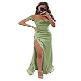 Vestidos De Formatura Femininos Com Ombro De Fora Estilo Sereia Com Fenda Longo Espartilho De Cetim Vestidos Formais De Festa Madrinha De Casamento Verde Sálvia 40