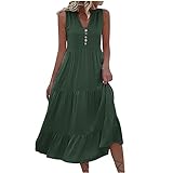 Vestidos De Verão Para Mulheres 2024 Decote Em V Abotoado Vestido Maxi Vestido Longo Com Babados E Babados Sem Mangas Em Camadas, Vestidos Esvoaçantes Verdes Para Mulheres, Gg