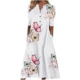 Vestidos Femininos De Manga Curta Floral Para Mulheres- Decote Em V- Praia- Havaiano- Longo- Outono- Verão- 2025- X-958 Rosa- G