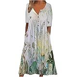 Vestidos Femininos De Manga Curta Floral Para Mulheres Decote Em V Praia Havaiano Longo Outono Verão 2025 R 73 Verde Limão M