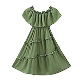 Vestidos Roupas De Bebê Lisos Ombro Meninas Crianças Princesa Franzido Vestido De Verão Feminino Verde 9 10 Anos