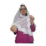 Véu CCB Luxo Rosas Renda 3D Redondo Ou Retangular Para Adulto  Branco  Retangular  Tradicional  
