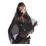 Véu Dança Do Ventre Odalisca Fantasia Feminino Moedas Preto