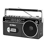 Victrola Mini Bluetooth Boombox Com Leitor De Cassetes Gravador E Rádio AM FM Cinza
