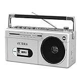 Victrola Mini Bluetooth Boombox VBB 25 SLV Com Leitor De Cassetes  Gravador E Rádio AM FM  Prata