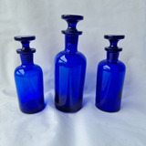 Vidros Frascos Antigos De Farmácia Azul Cobalto Kit Com 3